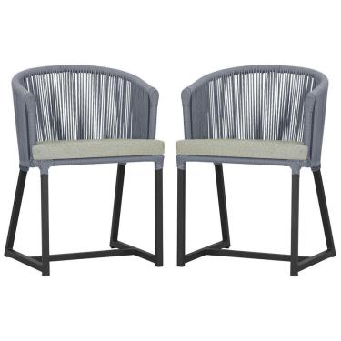 Imagem de 2 Cadeiras De Jantar Noronha Preta Corda Náutica E3 Trama Prata