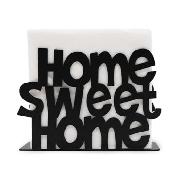 Imagem de Porta-guardanapos de metal preto fosco para mesa, borboleta e Bless This Home, suporte de lenços independente para cozinha, sala de jantar, cafeteria ou decoração de fazenda (12 x 4 x 10 cm) (casa