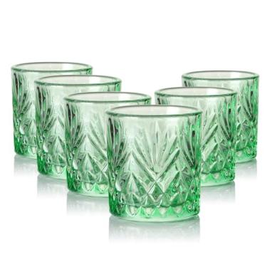 Imagem de ELERGIFTS Conjunto de 6 copos de shot verdes feitos à mão, 42,5 g, vintage base pesada, copos de tequila, copos pequenos, copos de shot para uísque, tequila, vodca, bebidas espirituosas e licores