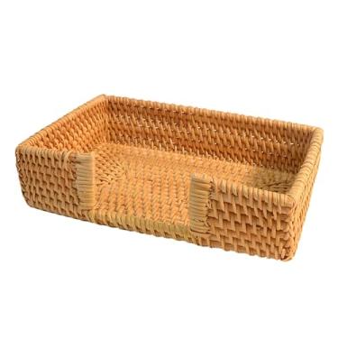 Imagem de Porta-guardanapos de vime vintage europeu, cesta de tecido, caixa decorativa dispensadora facial, organizador retangular de mesa sala de jantar, nórdico, 24 x 14 x 6 cm