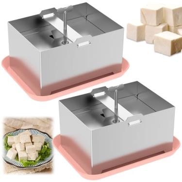 Imagem de 2 peças de prensa de tofu de aço inoxidável 304, prensa de queijo com toalha de pressão e bandeja coletora para leite de soja caseiro, hambúrguer, carne de arroz, prensa de lava-louças, coador de