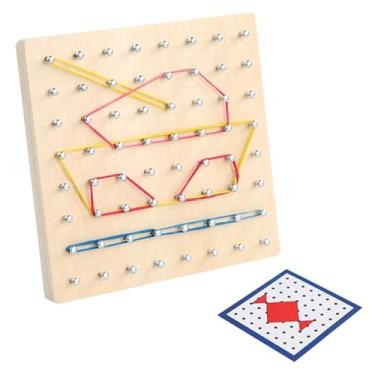 Imagem de Vaguelly Wooden Geoboard Toy Double-Sided Geoboard for Boys and Girls Math Learning Tool Pegboard Toy Geometric Shapes Educational for Boys and Girls