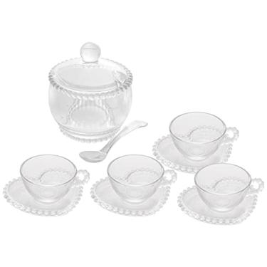 Imagem de WOLFF - Conjunto 4 Xícaras de Chá com Pires coração de Cristal com Açucareiro e Colher - Linha Pearl