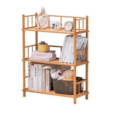 Imagem de GOGOGO Estante expansível de bambu – sem montagem e modular, prateleira de bambu de 3 camadas e prateleira de escada, pequena estante ecológica para escritório em casa - presente útil para casa e