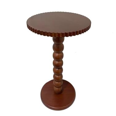 Imagem de Mesa lateral redonda com borda ranhurada – mesa de destaque pequena com perna de madeira maciça – mesa de bebida moderna de 30,5 cm, mesa de cabeceira para quarto, sala de estar, escritório e cantos
