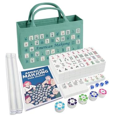 Imagem de American Mahjong Tile Set – Complete 166 Tiles with Deluxe Accessories, 4 Racks, 100 Colorful Chips, Instruction Book & 1+3 Mahjong-Themed Storage Bags, Portable Mahjong Set for Family Fun & Holidays