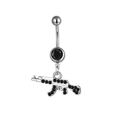 Imagem de FUTIMELY Anel de umbigo de arma de rifle personalizado AK47 pingente de rifle de assalto botão de umbigo unha corpo humano piercing joias para mulheres e homens, Cristal, não incrustado