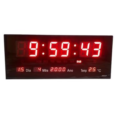 Imagem de Genérico Relógio de Parede Digital LED, Preto, 36cm, Display LCD com Data, Mês e Ano, Temperatura, Retangular, Plástico ABS, Montagem em Mesa ou Cabeceira
