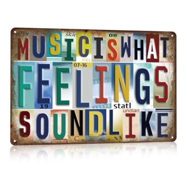 Imagem de KLFHS Cartazes de música, pôsteres de decoração de parede para estética de quarto, placas de metal, arte de parede de música vintage para sala de recreação, quarto, estúdio, cafeteria