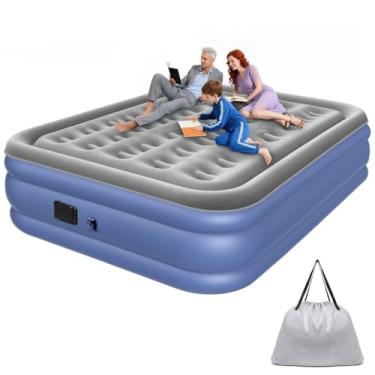 Imagem de Colchão Inflável Queen 203x152x46cm com Encosto e Bomba Elétrica Embutida – Colchão de Ar Casal para Casa e Camping (E【203x152x41cmSem travesseiro】)
