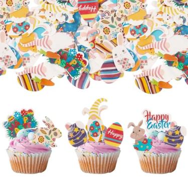 Imagem de Gyufise Pacote com 70 enfeites comestíveis de cupcake de páscoa feliz páscoa, palitos de cupcake de coelho, decorações comestíveis de bolo de Páscoa para chá de bebê, crianças, artigos de bolo de