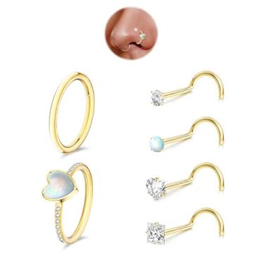 Imagem de davka 6 peças de argolas de nariz de 18 g e 20 g para mulheres e homens, conjunto hipoalergênico de aço 316L articulado/saca-rolhas narina/hélice de septo/piercing de cartilagem, 1.0*8, Aço inoxidável
