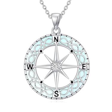 Imagem de IMZM Colar de bússola de pedra da lua para mulheres, colares de formatura, bússola, joias de formatura, presentes para esposa, namorada, ela