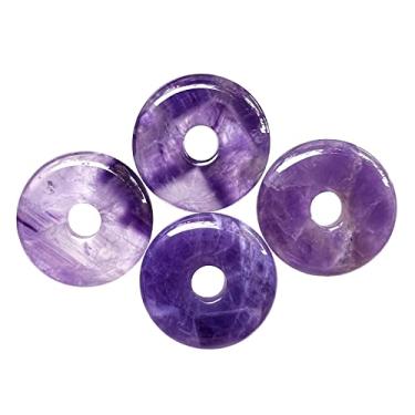 Imagem de Casaper Anéis circulares de moeda de rosquinha de cristal natural de 7 mm de ametista natural, pedra polida, contas de pingente de disco redondo plano para fazer joias, artesanato, 4 peças