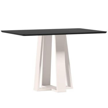 Imagem de Mesa De Jantar Para 4 Lugares 1,20m Tampo Mdf Com Vidro Rubi Off White/preto - New Ceval