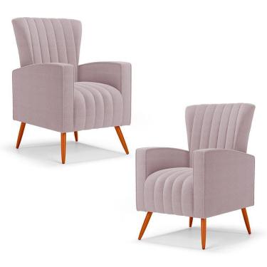Imagem de Kit 02 Poltronas Decorativas Melody Com Pés Palito Bouclê Rosê - Abmaza