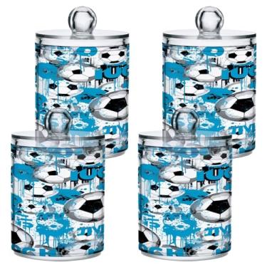 Imagem de ATTX Dispensador de suporte Qtip Blue Football para bola de algodão, cotonete, frasco de boticário de plástico transparente, pote de armazenamento de cozinha para decoração de casa, pacote com 4 (489)