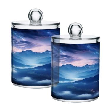 Imagem de ATTX Space Mountains Dispensador de suporte Qtip para bola de algodão, cotonete, frasco de boticário de plástico transparente, pote de armazenamento de cozinha para decoração de casa, pacote com 2