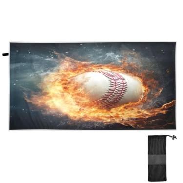 Imagem de ATTX Toalha de praia de fogo de água de beisebol 76 x 152 cm - Cobertor leve de microfibra resistente à areia de secagem rápida para piscina, ioga, academia e viagens | Esportes de banho de natação