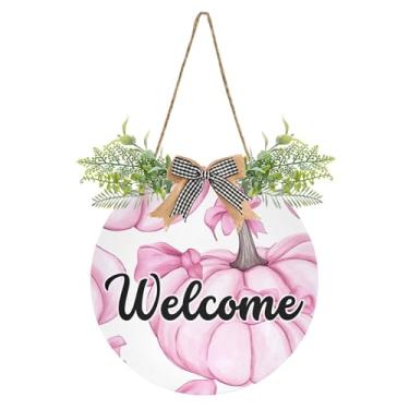 Imagem de SEHANY Guirlandas de outono para decoração de porta da frente, letreiro de boas-vindas de abóboras de madeira rústica para pendurar no dia de Ação de Graças para decoração de festas ao ar livre