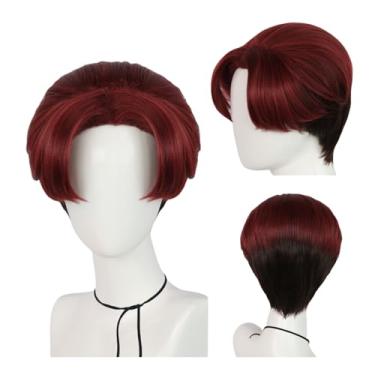 Imagem de YYUISD Peruca curta vermelha masculina para fantasia de Halloween/Cosplay