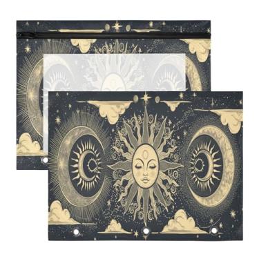 Imagem de Blueangle Bolsa para lápis de sol e lua para fichário de 3 anéis, 2 pacotes com bolsa de lápis com janela transparente para documentos com zíper para escritório (251)