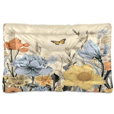 Imagem de SEHANY Cama para cães e gatos com flores silvestres coloridas com fundo antiderrapante, cama de canil, colchão macio para animais de estimação, lavável para cães pequenos, médios e grandes, gatos