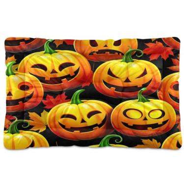 Imagem de SEHANY Cama de Halloween Pumpkins para cães e gatos com fundo antiderrapante, caixa de canil, colchão macio para animais de estimação, lavável para cães pequenos, médios e grandes, gatos, 91 x 61 cm