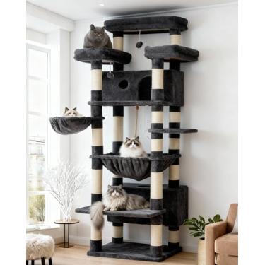 Imagem de Gitelsnour Árvore de gato para gatos de interior grande adulto, torre de gato de 188 cm com 3 plataformas grandes, 2 cestas, 2 condomínios, postes de arranhar gatos de vários níveis, cinza esfumaçado