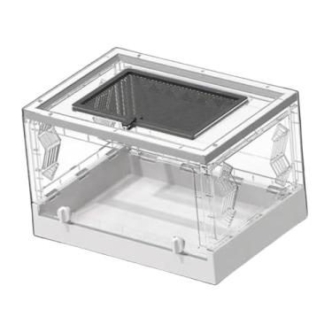 Imagem de IEUDNS Tanque de répteis dobrável transparente, habitat para lagartos, gabinete para animais de estimação, painel superior de malha, maçaneta frontal, porta, Branco