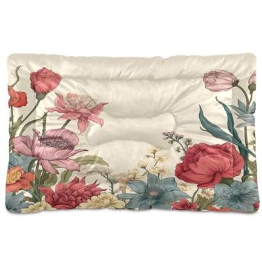 Imagem de SEHANY Cama para cães e gatos com flores silvestres coloridas com fundo antiderrapante, cama de canil, colchão macio para animais de estimação, lavável para cães pequenos, médios e grandes, gatos