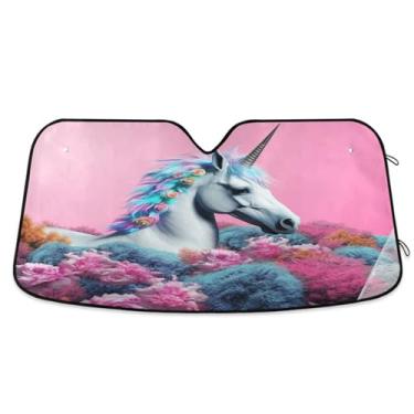 Imagem de ATTX Para-brisa de carro cavalo arco-íris 144.8 cm x 80.0 cm Escudo solar universal com proteção UV, persiana de janela frontal automática dobrável para caminhões Sedans SUVs #644