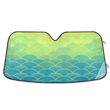 Imagem de ATTX Para-brisa de carro em escala de sereia 139.7 cm x 70.1 cm Escudo solar universal com proteção UV, persiana de janela frontal automática dobrável para caminhões Sedans SUVs #767