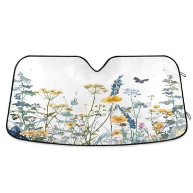 Imagem de ATTX Para-brisa de carro para jardim de verão em aquarela 144.8 cm x 80.0 cm Protetor solar universal com proteção UV, persiana de janela frontal automática dobrável para caminhões Sedans SUVs #249