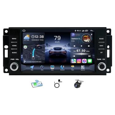 Imagem de Rádio estéreo de carro para Dodge Challenger 2008-2014: rádio para Dodge RAM 1500 2009-2012, rádio para Jeep Wrangler 2007-2018 com câmera de backup sem fio CarPlay Android Auto 5GWIFI GPS BT5.0 FM