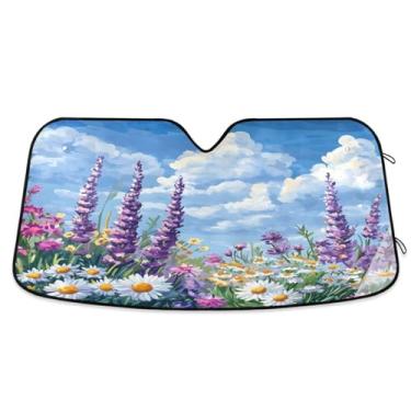 Imagem de ATTX Spring Beautiful Wildflowers para-sol para para-brisas de carro 134.6 cm x 59.7 cm Protetor solar universal com proteção UV, persiana de janela frontal automática dobrável para caminhões Sedans