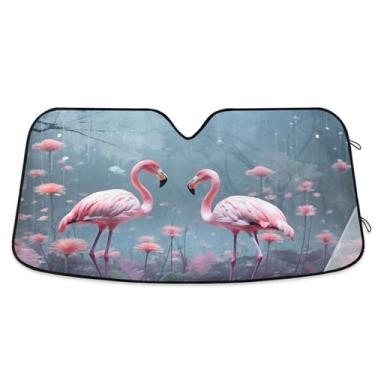 Imagem de ATTX Para-brisa de carro flamingos rosa 134.6 cm x 59.7 cm escudo solar universal com proteção UV, persiana de janela frontal automática dobrável para caminhões Sedans SUVs #418