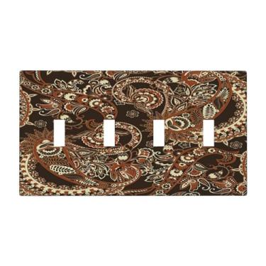 Imagem de Nadoabtm Placa de proteção para interruptor de luz, marrom, estampa floral, boêmio, 4 gangues, quadriciclo, placa de parede, capa decorativa para interruptor, para sala de estar, decoração de casa