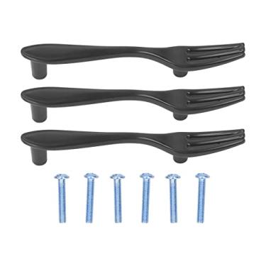 Imagem de Phefop 3 Conjuntos de Puxadores de Armário, Design de Talheres, Alças Espessadas de Liga de Zinco Preta para Gaveta, Guarda-roupa, Prateleira (Garfo)