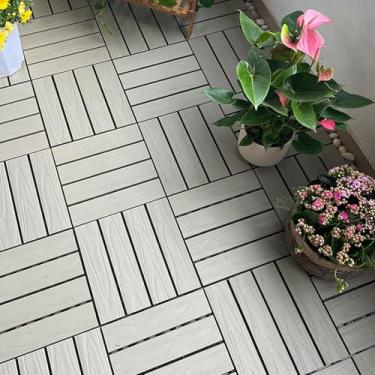 Imagem de Azulejos de deck interligados de madeira de acácia 30 x 30 cm à prova d'água para uso ao ar livre, uso em todos os climas, azulejos de terraço para varanda piscina varanda quintal, uso para todos os