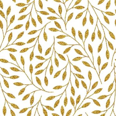 Imagem de FunStick 17,5 x 354 Papel de parede branco e dourado Peel and Stick Boho Gold Ditsy Leaf Papel de parede amigável para banheiro detalhes paredes armário papel de contato autoadesivo folhas botânicas