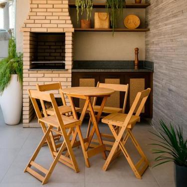 Imagem de Kit Bistrô Redondo Eucalipto Dobrável com 2 Banqueta Madeira cor: Natu