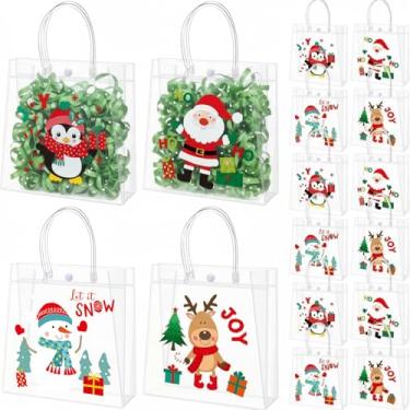 Imagem de Tenceur 24 peças de sacos de presente de PVC transparente de Natal com alças, sacolas de lembrancinhas de festa de Natal, reutilizáveis, sacolas de guloseimas de Natal para lembrancinhas de festa de