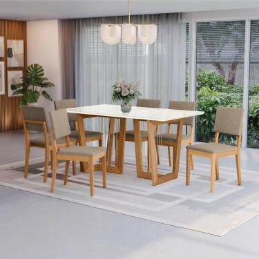 Imagem de Conjunto Sala De Jantar Dora Em Madeira Maciça 6 Cadeiras Linho Fendi