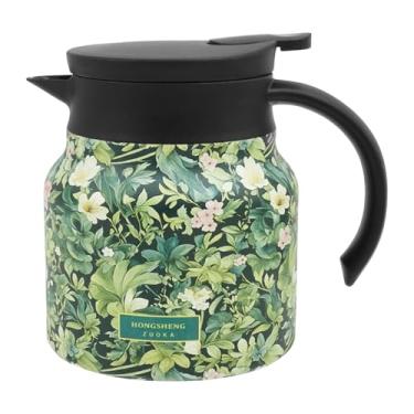 Imagem de ZJRDYYK Bule térmico vintage de 0,8 L (765 g) com infusor, panela térmica de aço inoxidável com isolamento a vácuo com botão de pressão, jarra térmica de café para café, chá, água quente (verde)