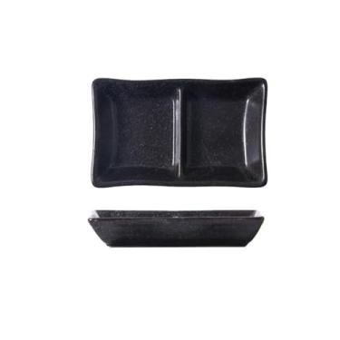 Imagem de Tigela para molho Prato de cerâmica com grade dupla para molho soja, tempero para churrasco, prato para dividir pratos sushi(Preto)