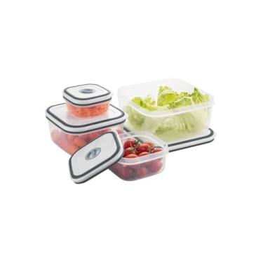 Imagem de Conjunto 4 Potes Herméticos Quadrados de Plástico com Tampa, Transparente com Tampa Branca, 500ml, 800ml, 1300ml, 2000ml, Vedação Hermética, Livre de BPA