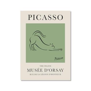 Imagem de Impressão em tela verde sálvia Pablo Picasso animais esboço arte de parede gato cão pássaro cavalo impressão linha abstrata desenho pôsteres para quarto casa escritório decoração (SKU6,40.6x50.8 cm =