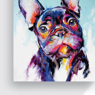 Imagem de Quadro Decorativo, Bulldog Francês em Aquarela, Pintura Abstrata Colorida, Tela 100x80 cm, Estilo Contemporâneo para Decoração
