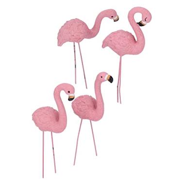 Imagem de AUNMAS 4 Peças Flamingos Rosa, Decoração de Quintal de Resina, Enfeites de Gramado Vibrantes para Jardim, Piscina e Festas de Verão